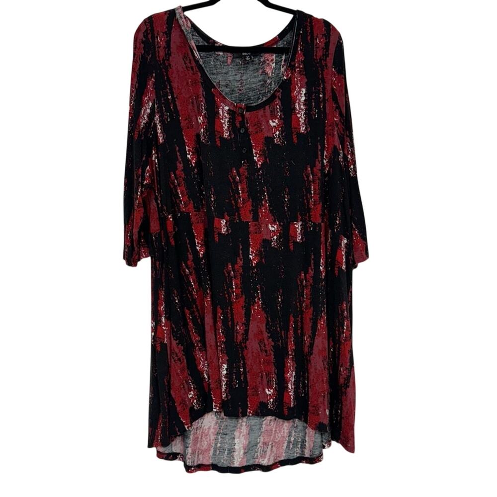 Ellos Black & Red Tunic Dress Womens 22/24 Henley 3/4 Sleeve Stretch Comfort